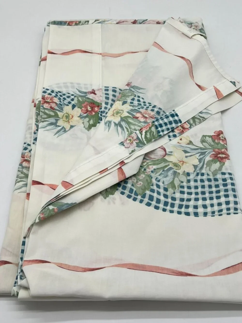Vintage Lady Pepperell No Iron percale Floral Gingham Queen Flat Sheet Bedding